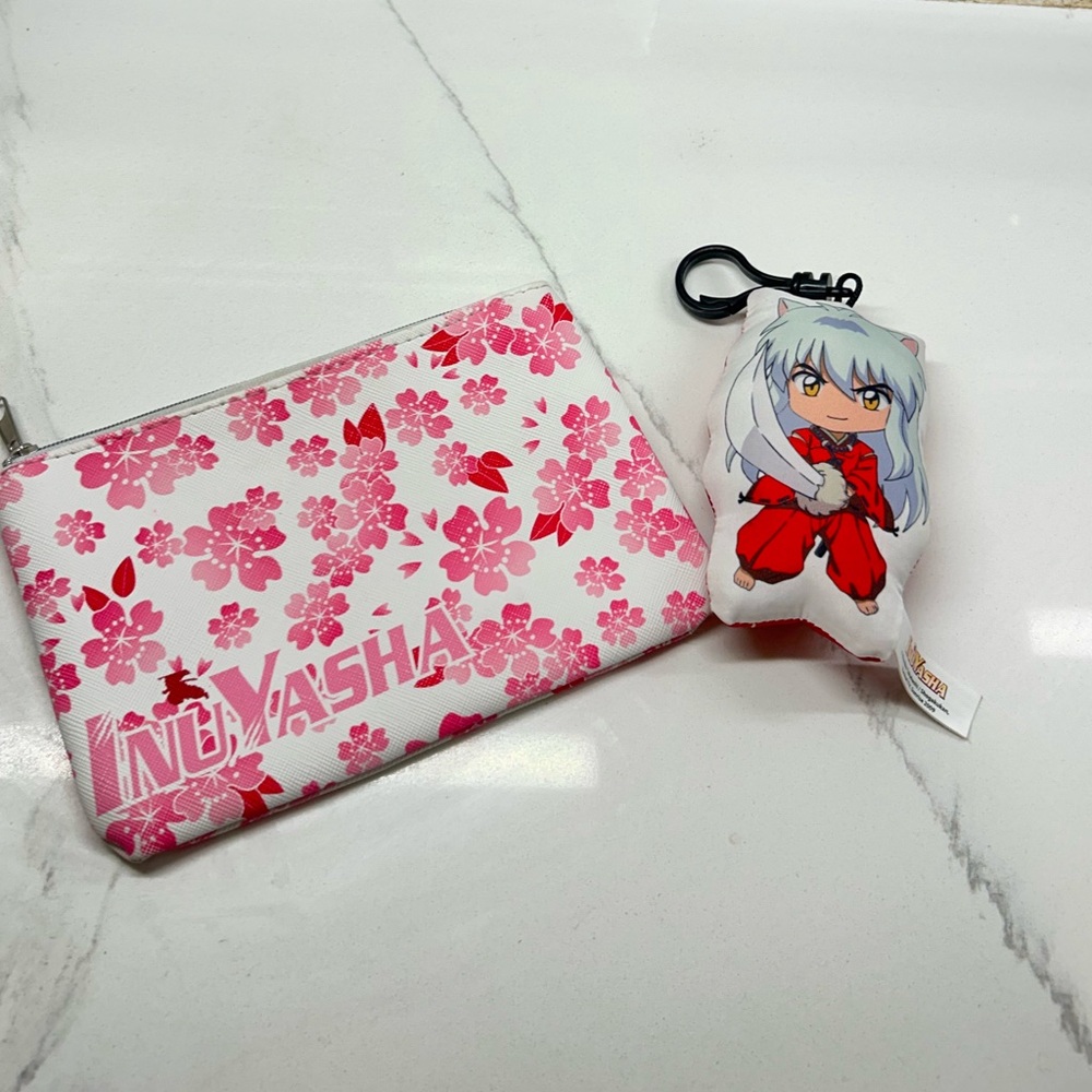 Inuyasha Pink Floral Pouch and Keychain Set